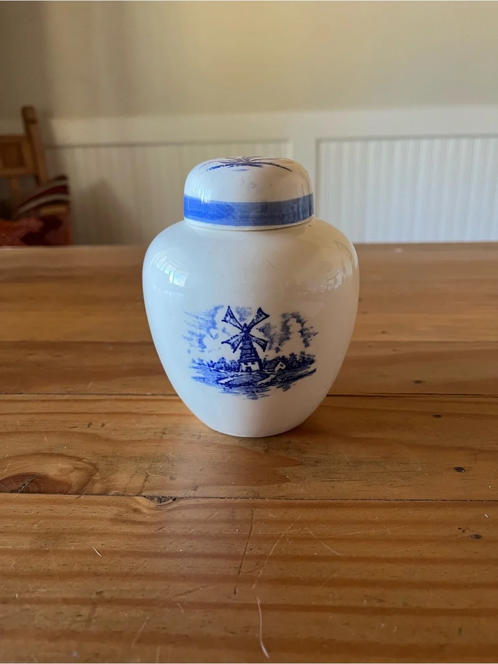 Vintage Hand Painted Windmill Jar w/Lid